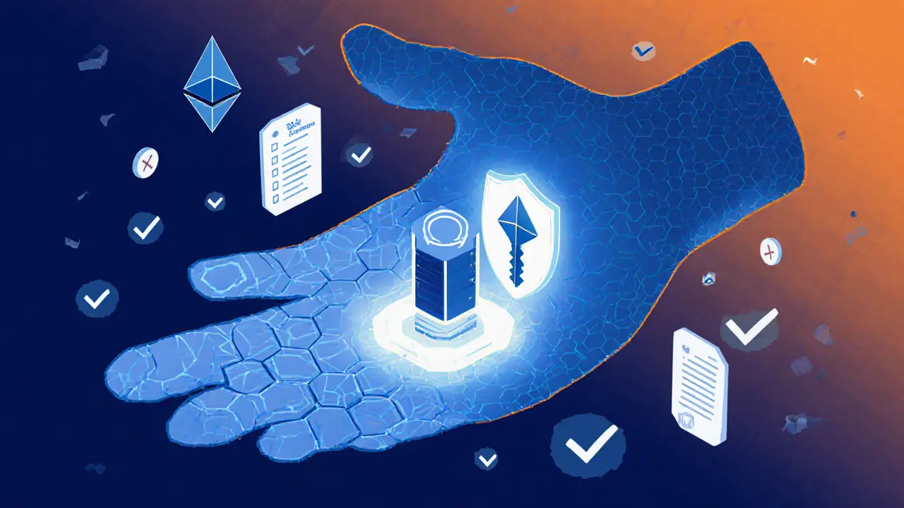 A digital hand crushes a duplicated key while a secure HSM key remains safe.