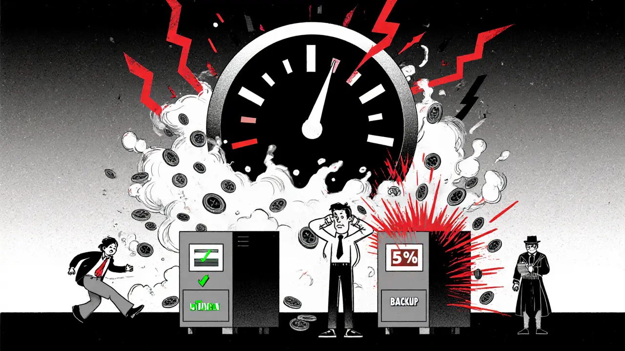 A operator faces two active servers as a 5% penalty explodes into ash.