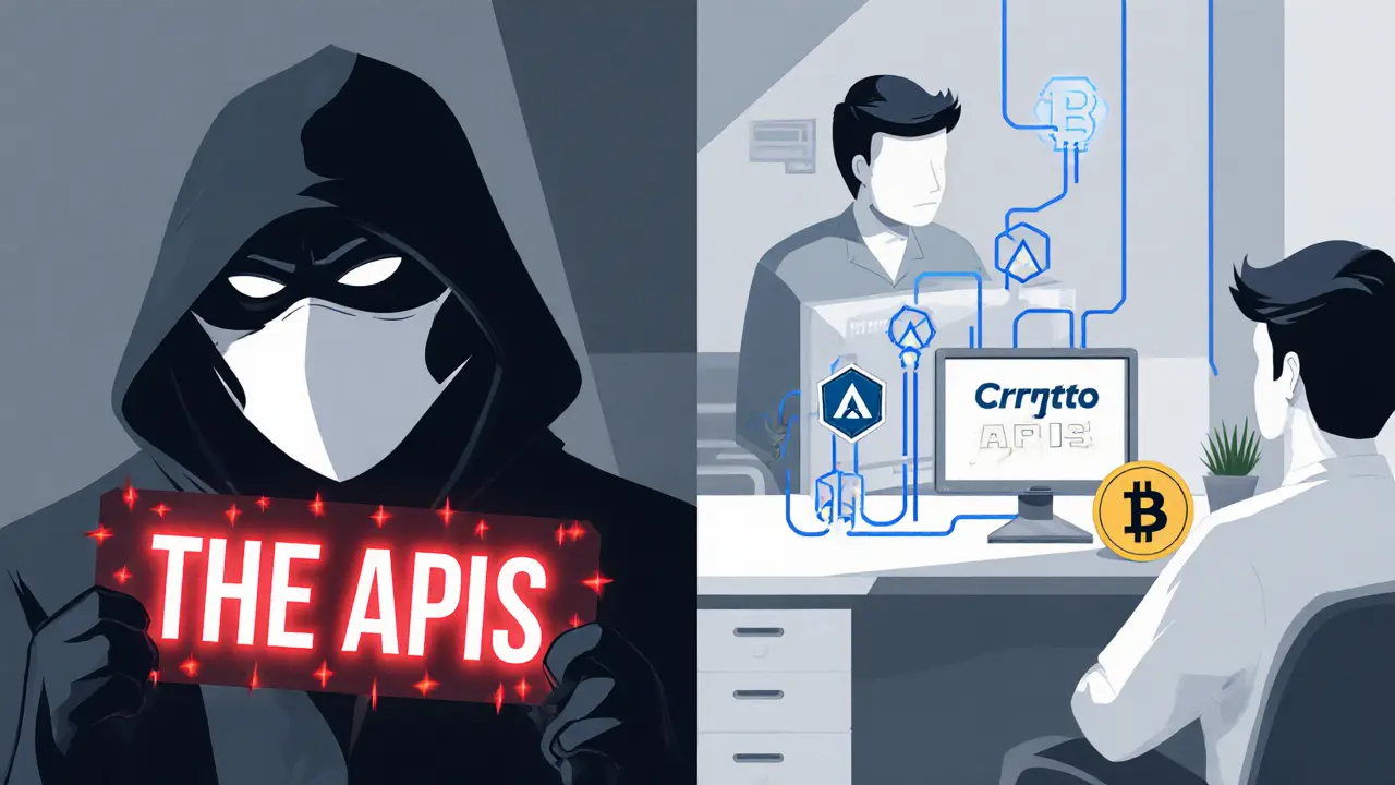 Contrast between scammer and legitimate Crypto APIs developers in industrial style