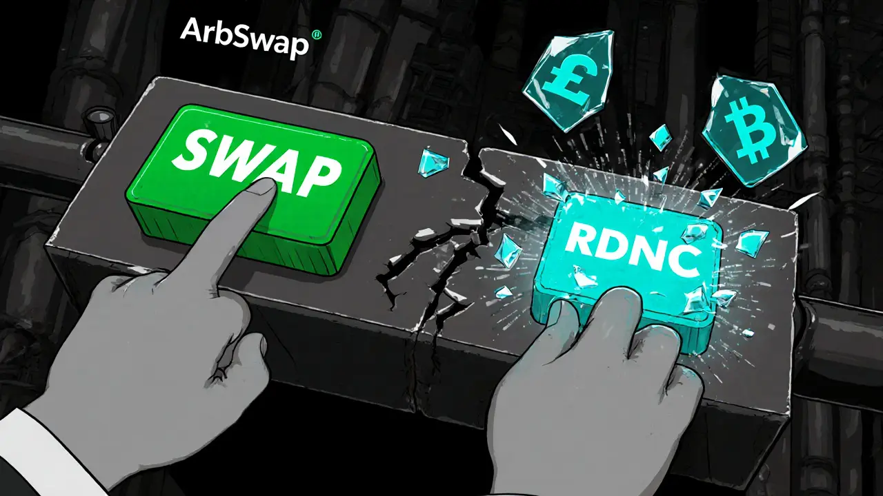 Trader choosing between a reliable ETH/USDC swap and a crumbling obscure token option.