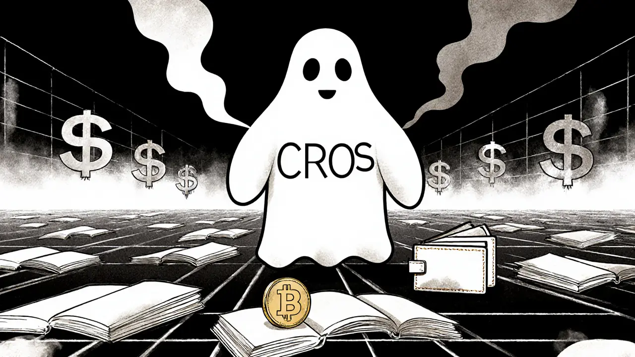 A ghostly token floating alone in a barren digital space with no buyers or sellers.