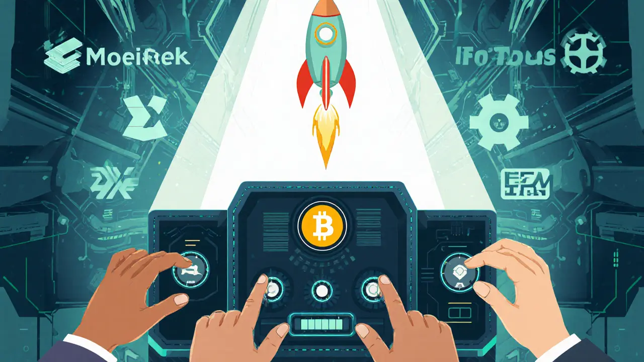 Mojito Wallet control panel with atomic swap dials and ZK Thunder rocket ascending