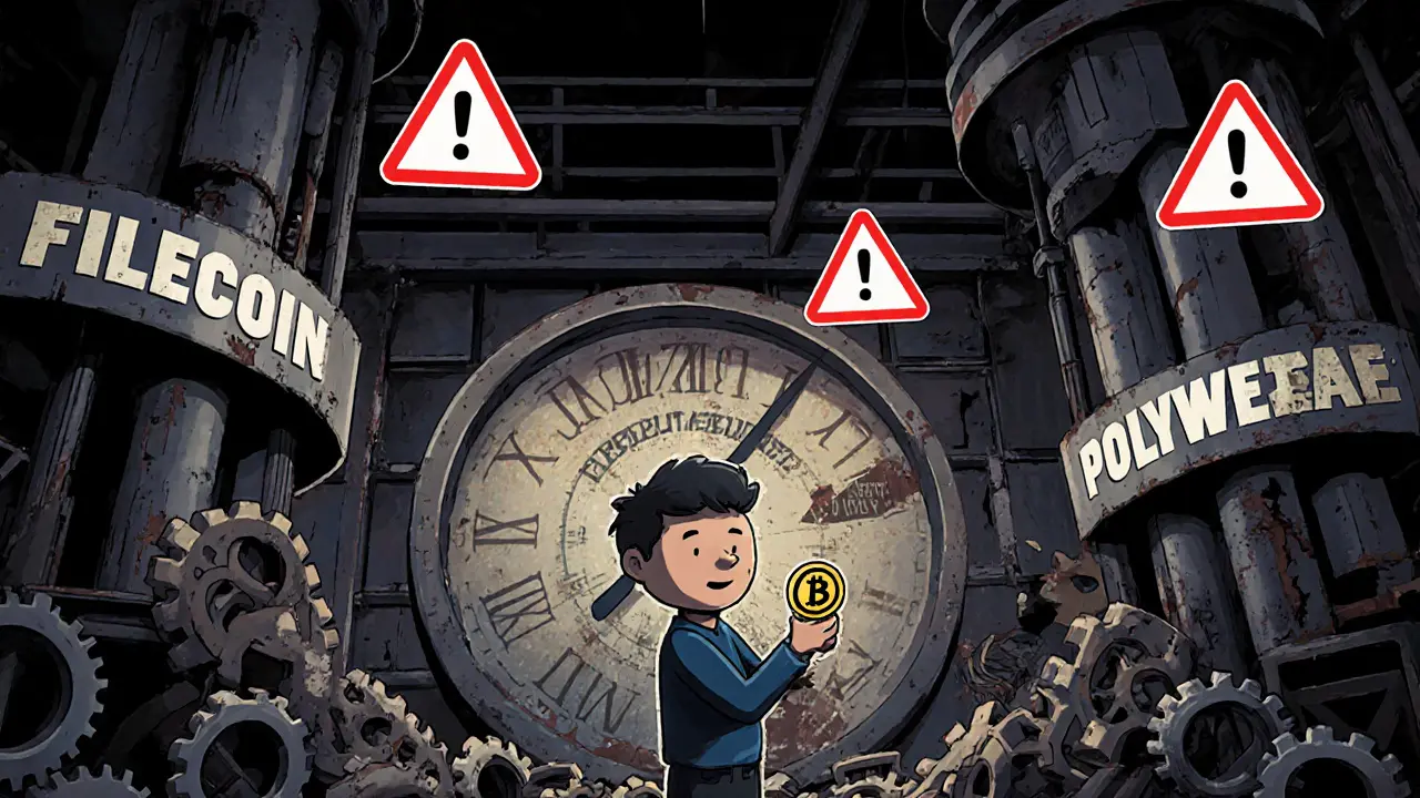 A lone developer surrounded by broken competitors&#039; tech, holding a WQUIL token under a fading &#039;Project Phoenix&#039; mural.