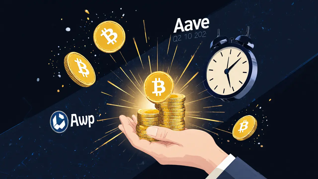 A trader transforms TAO into WTAO tokens with rising yield icons, as a countdown clock ticks toward 2025 in the background.