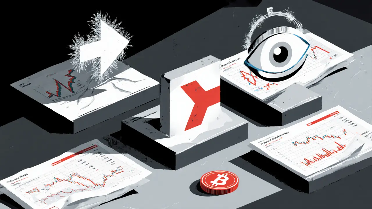 Broken AI tool icons on a dusty dashboard beside a single worthless OCADA coin.