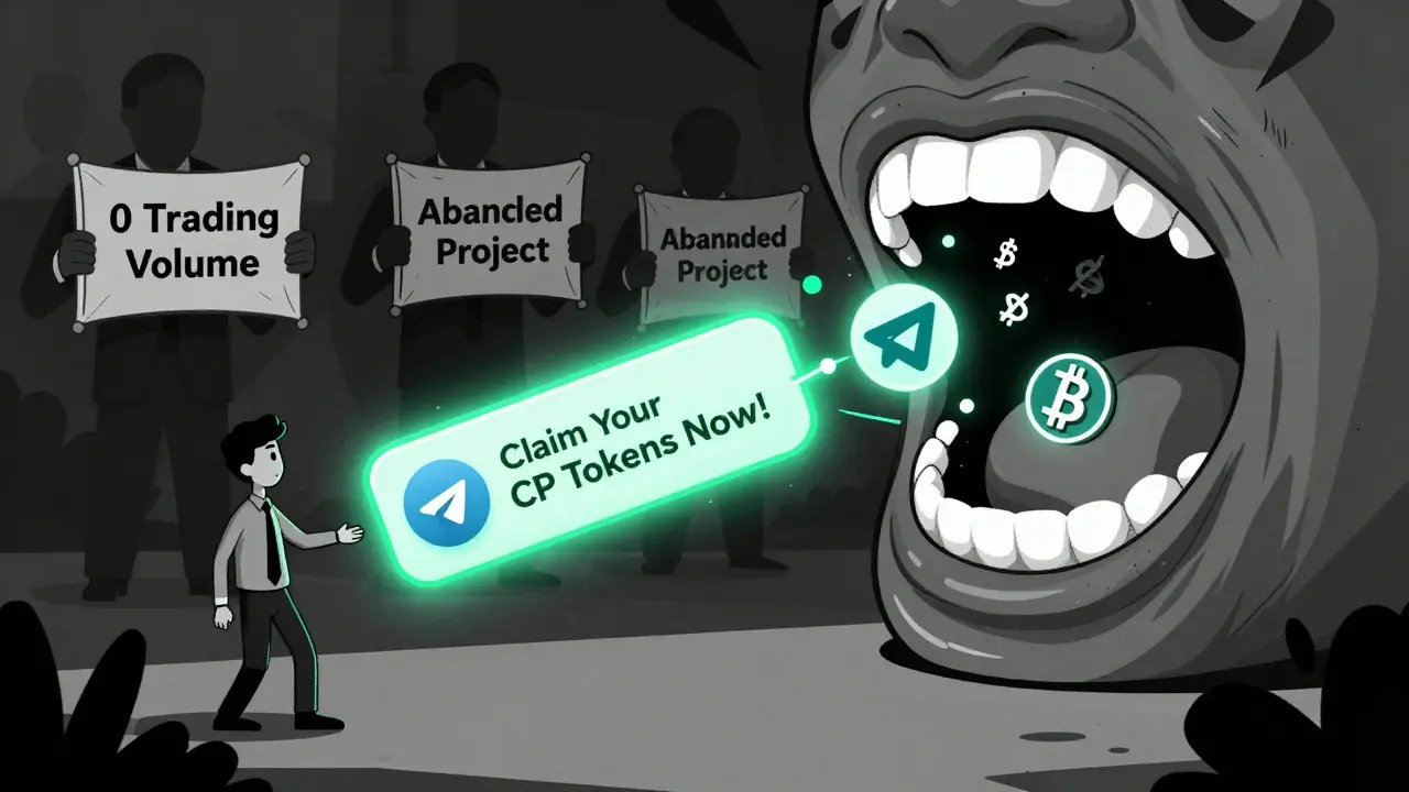 A user reaching for a deceptive Telegram link that turns into a toothy maw of crypto symbols and fake logos.
