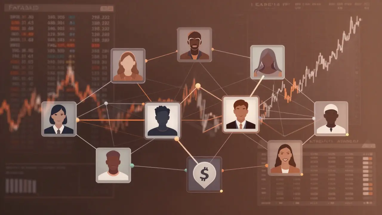 Interlocking geometric shapes representing Faraland's community and token network in 2026
