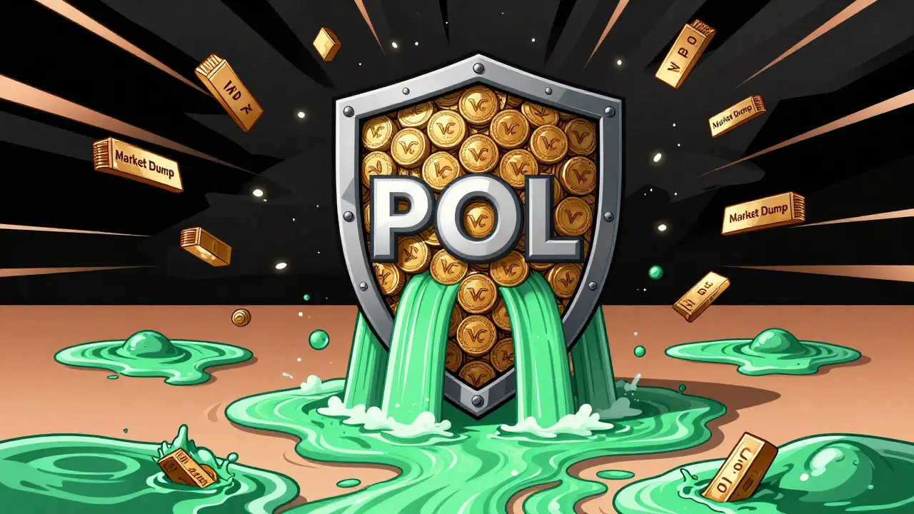 A shield of VC tokens absorbs a storm of sell orders, representing Protocol Owned Liquidity.