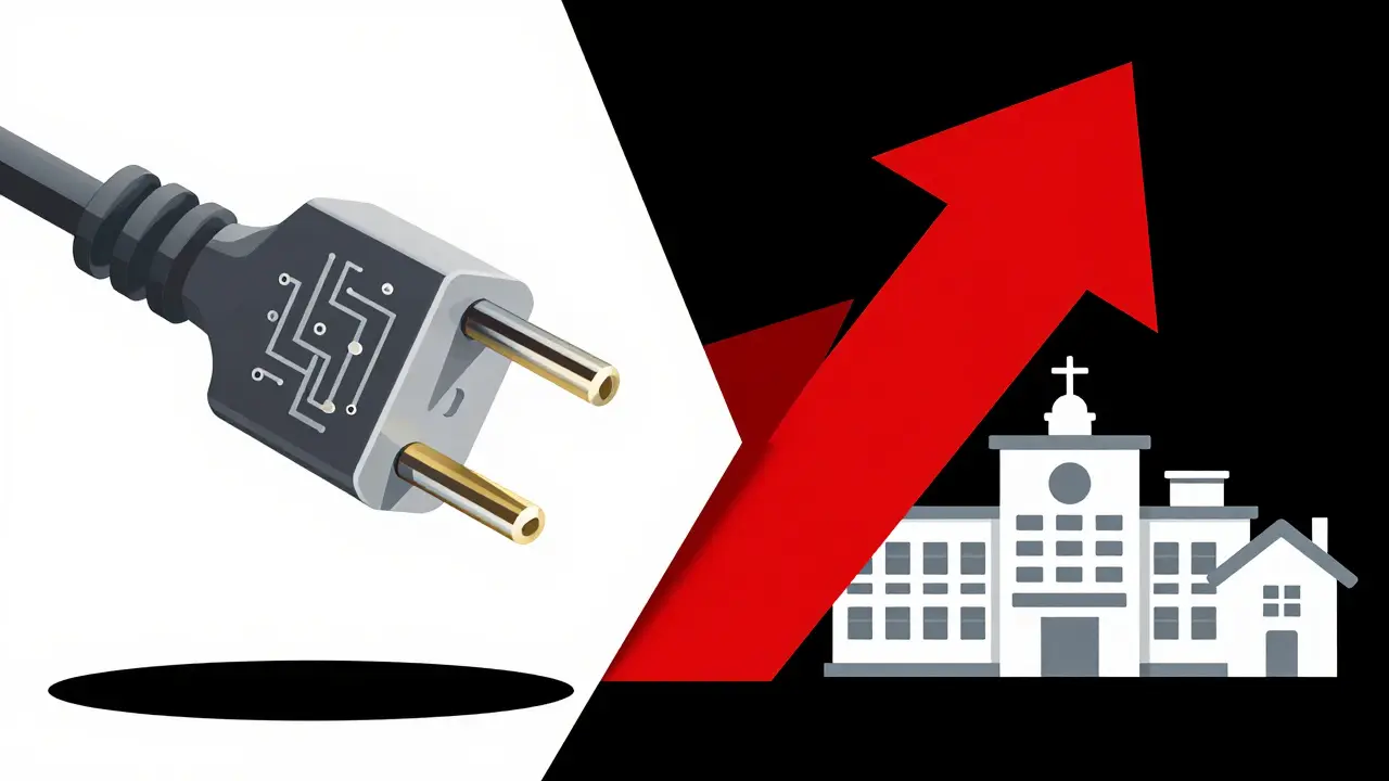 Abstract illustration showing the energy struggle between crypto mining and essential public services.