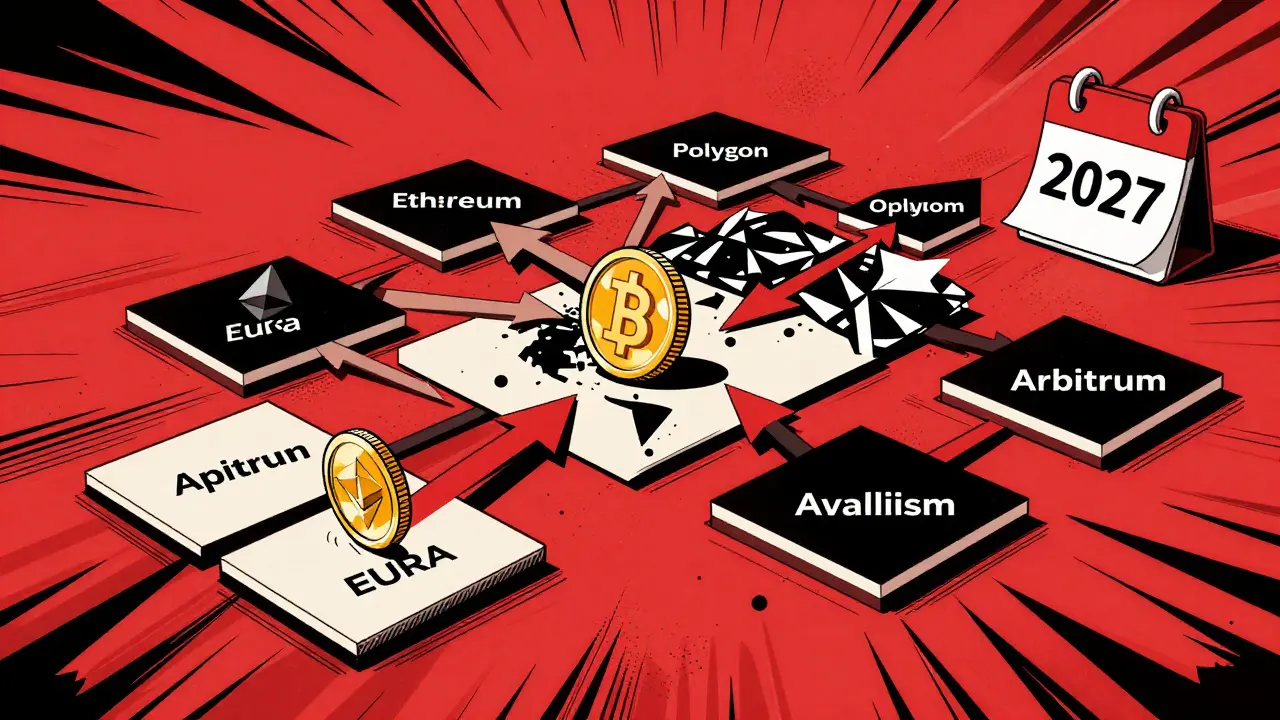 Constructivist composition of interconnected blockchain planes and a digital Euro coin.