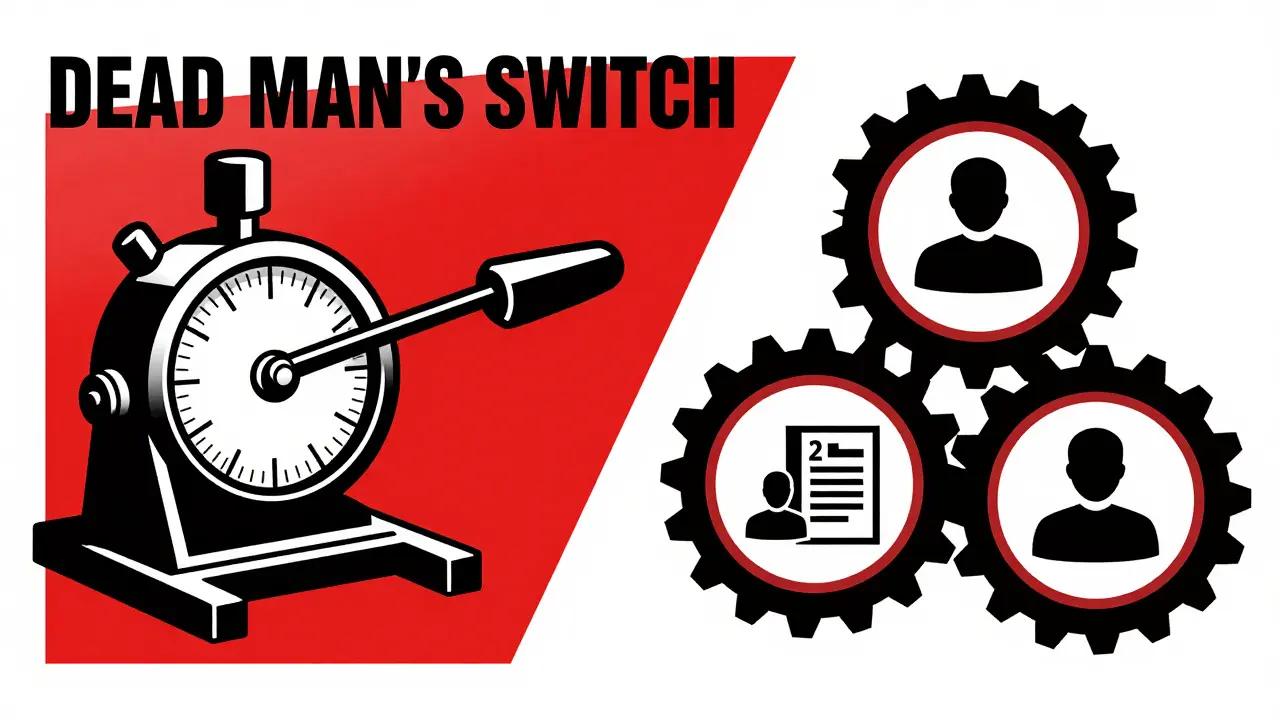 Geometric illustration comparing a mechanical timer switch and a triple-key multisig system.