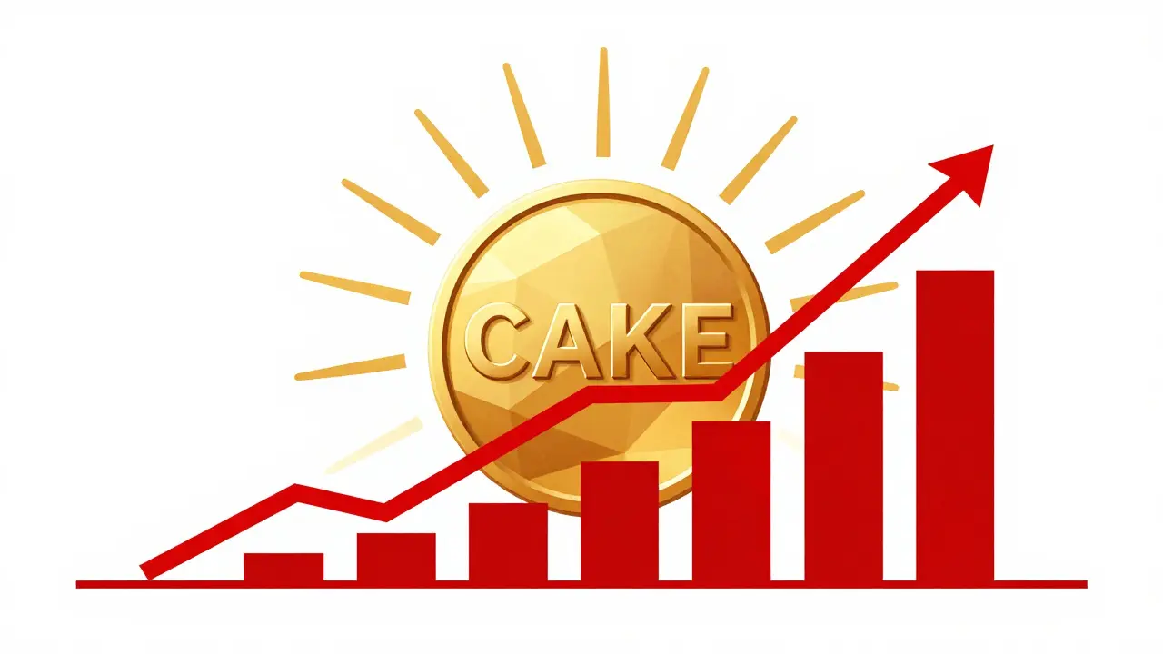 Geometric representation of a golden token rising over growth bars to symbolize yield farming