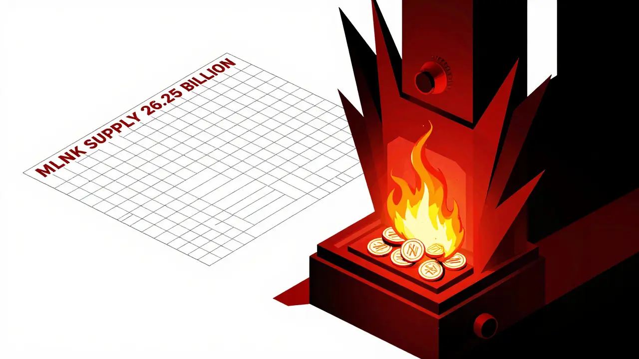 Stylized geometric furnace burning tokens to show deflation in Constructivist style