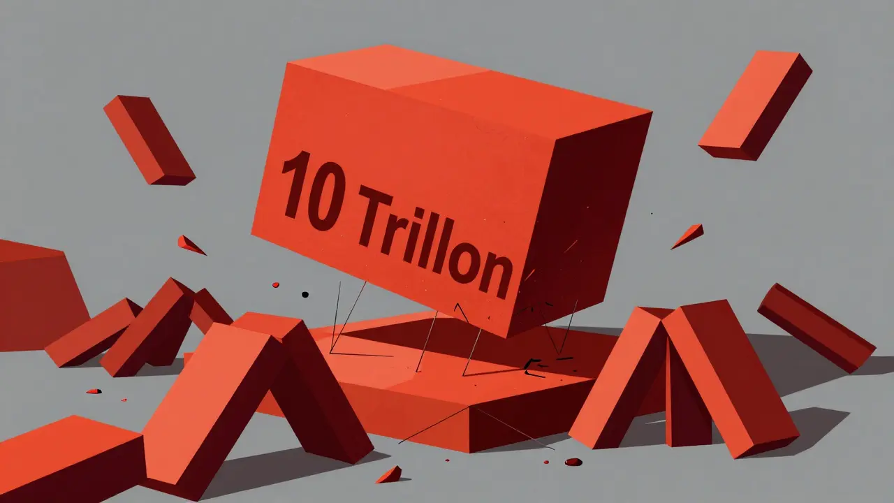 Abstract art depicting a massive token supply crushing a fragile market value.