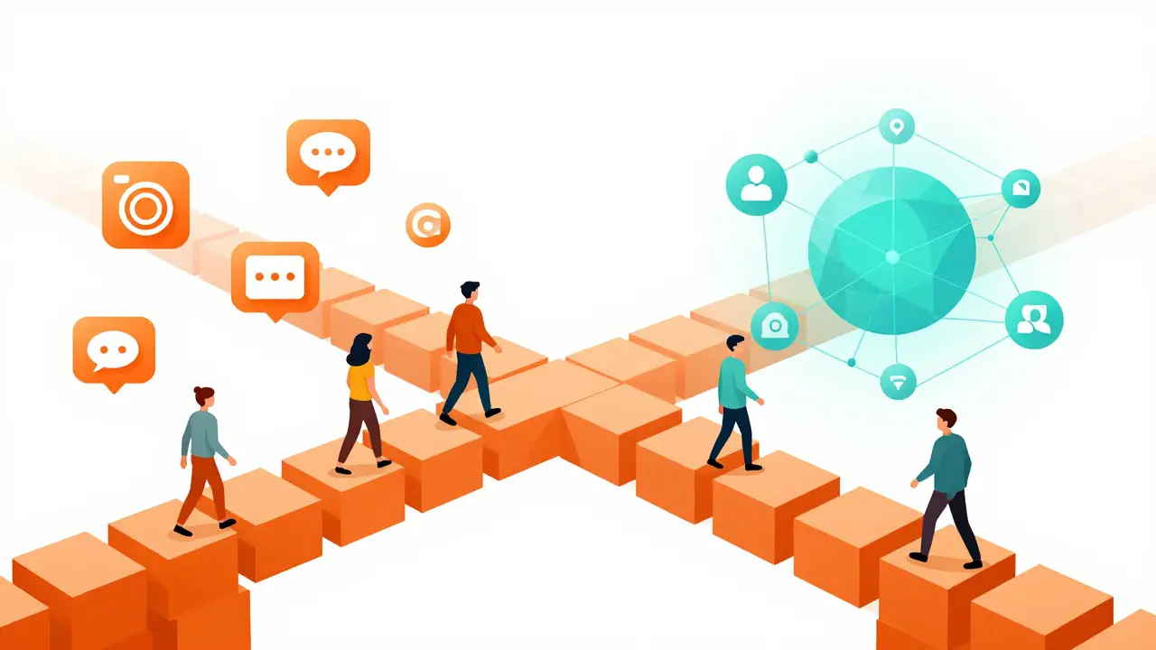 Abstract bridge connecting social media users to blockchain assets