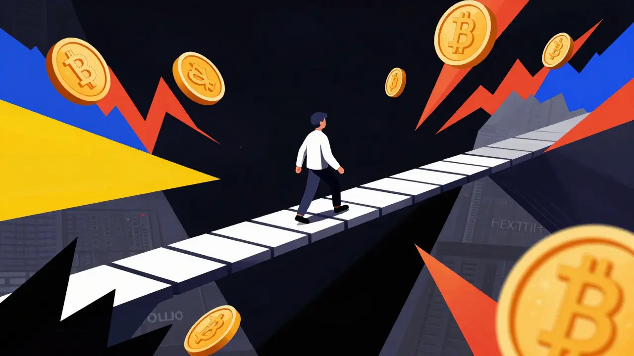 Abstract constructivist art showing a fragile bridge over a void, symbolizing low liquidity
