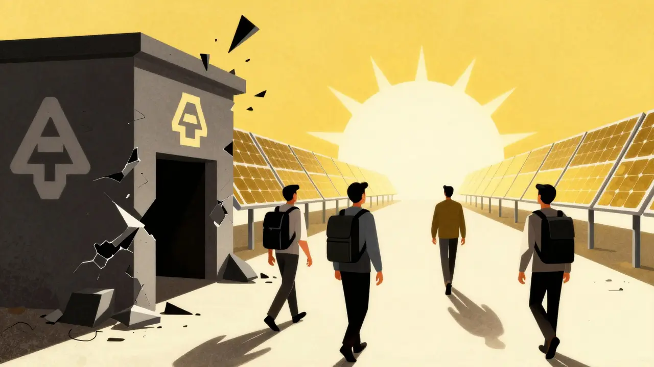 Geometric figures leaving for solar energy opportunities in desert landscape.