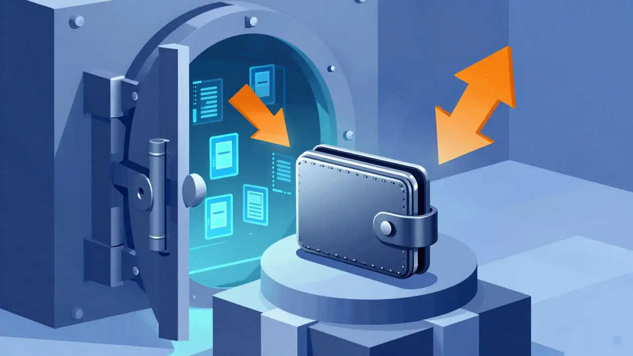 Hardware wallet receiving secure crypto assets from cold storage vault