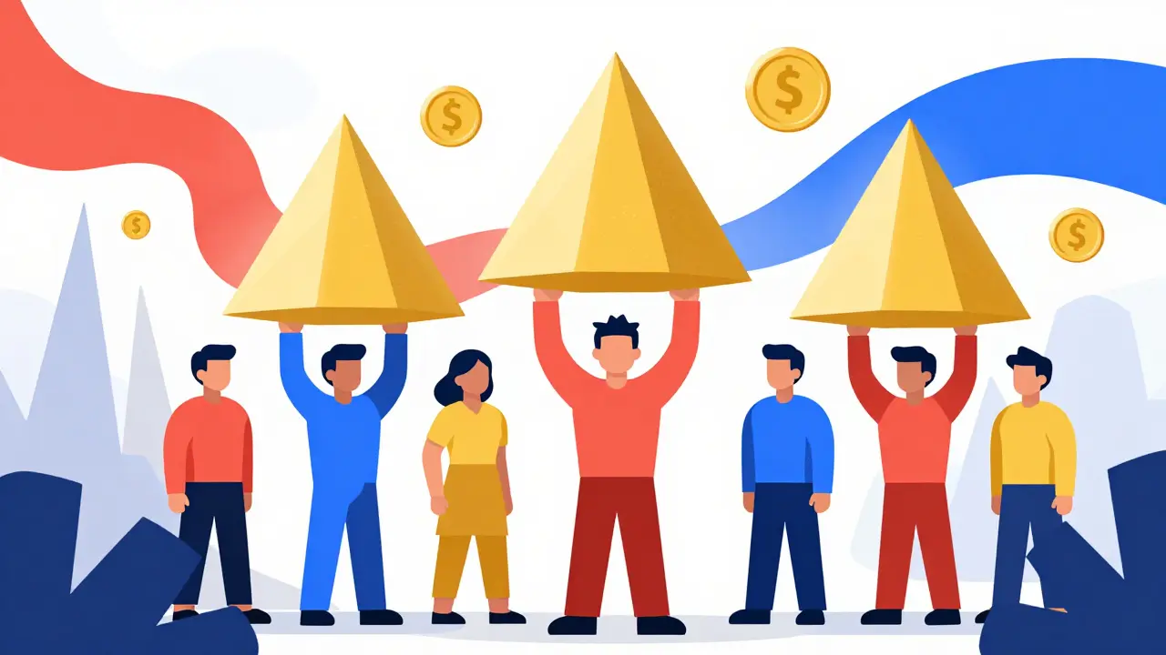 Stylized figures supporting AURA token governance and staking