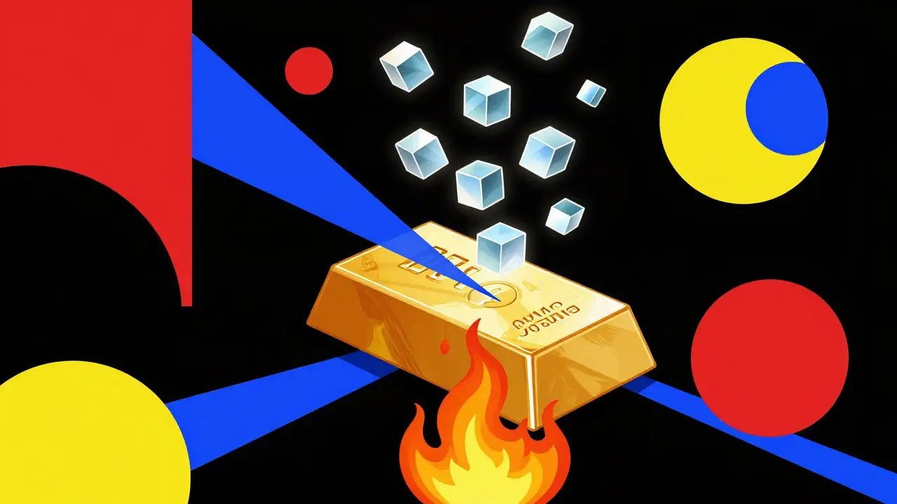 Constructivist style depiction of asset tokenization and fee burning