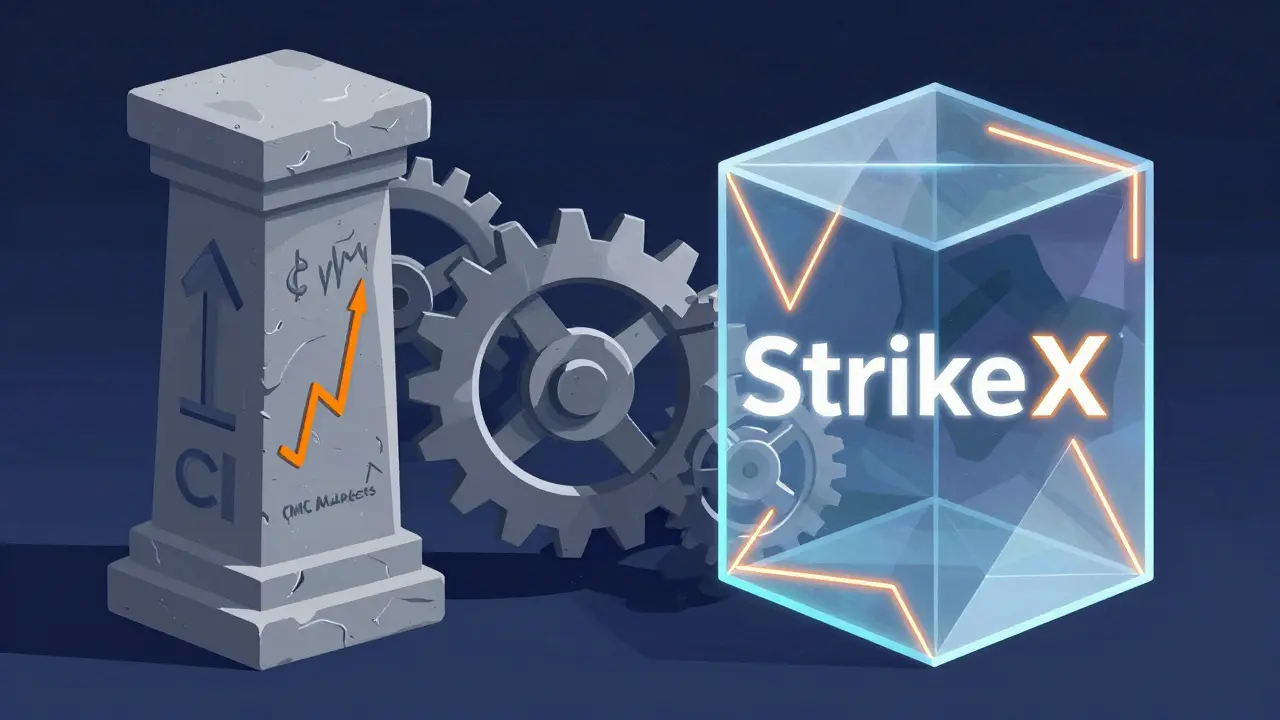 Geometric illustration of traditional finance merging with blockchain