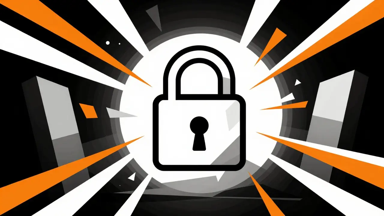 Geometric lock and barriers representing security against scams