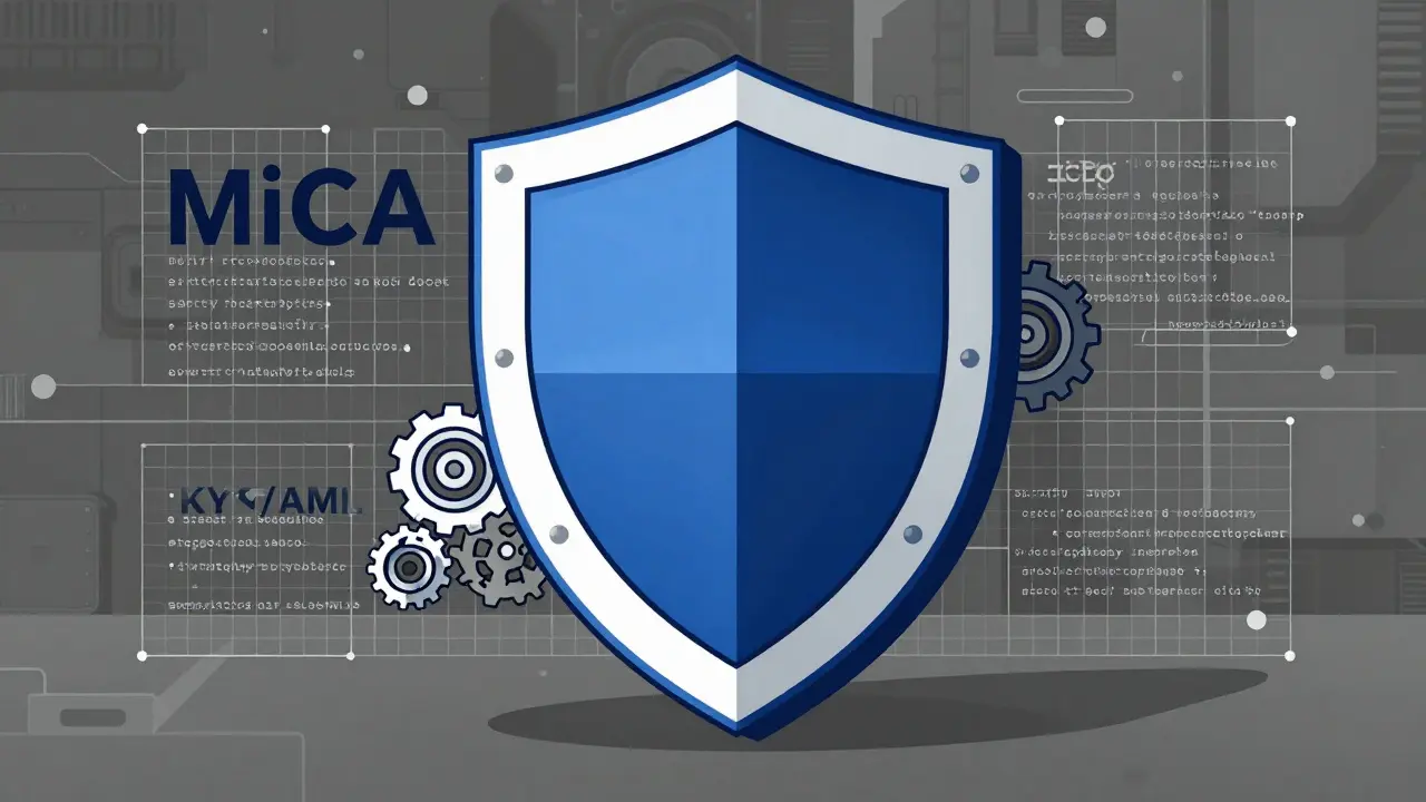 Geometric shield representing regulatory compliance in blockchain design