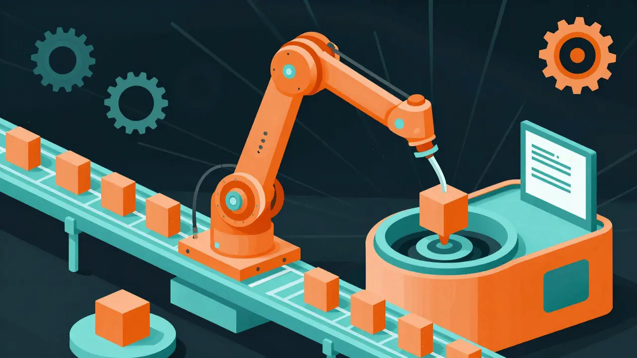 Stylized depiction of a background job queue processing system