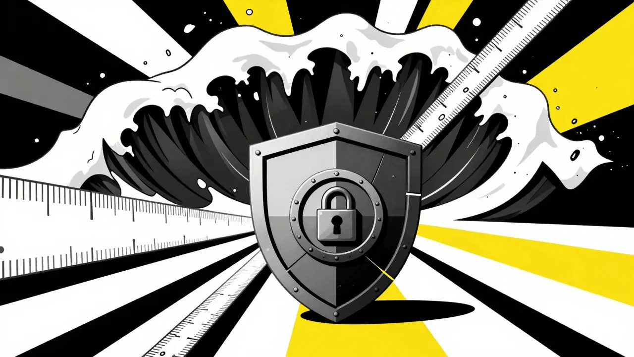 Abstract art showing security shields against market volatility