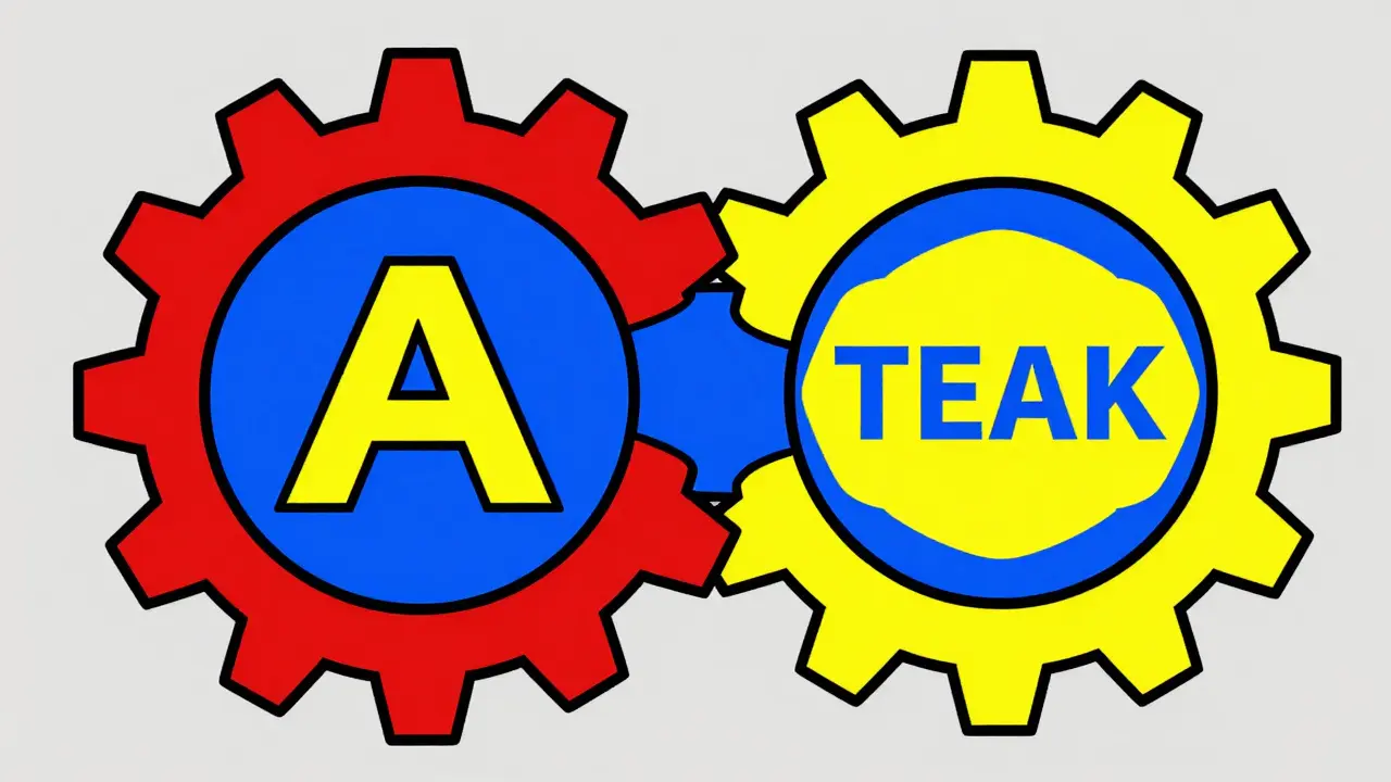 Abstract constructivist art showing interlocking KANGAL and TEAK token symbols