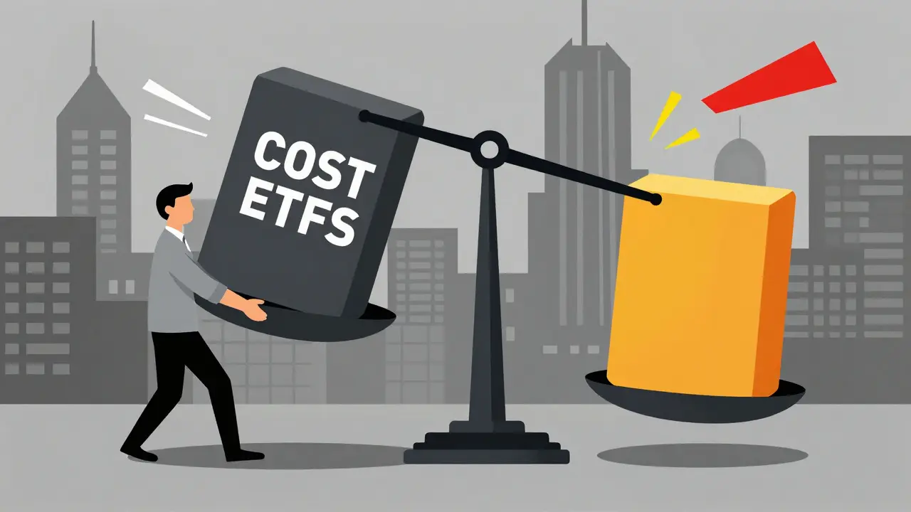 Abstract illustration comparing high fees of ETFs vs direct crypto costs