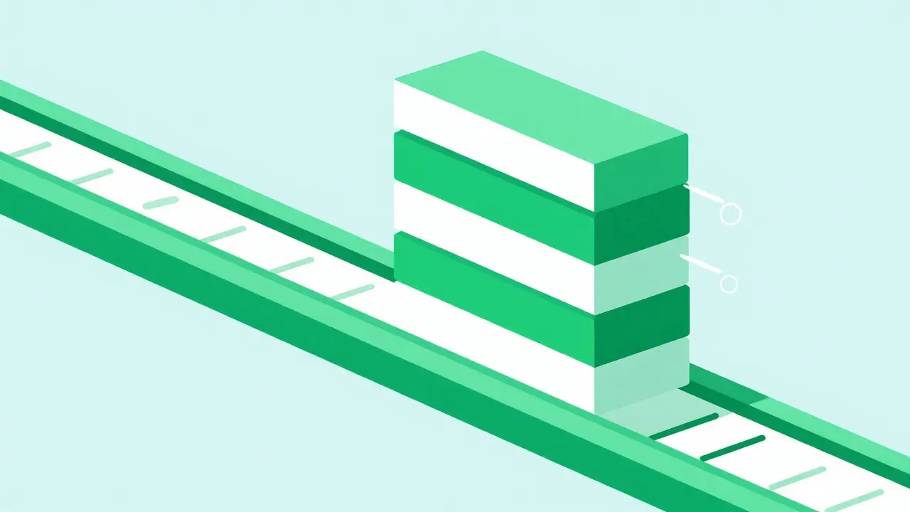 Constructivist illustration of fast, green stablecoin payment pipeline