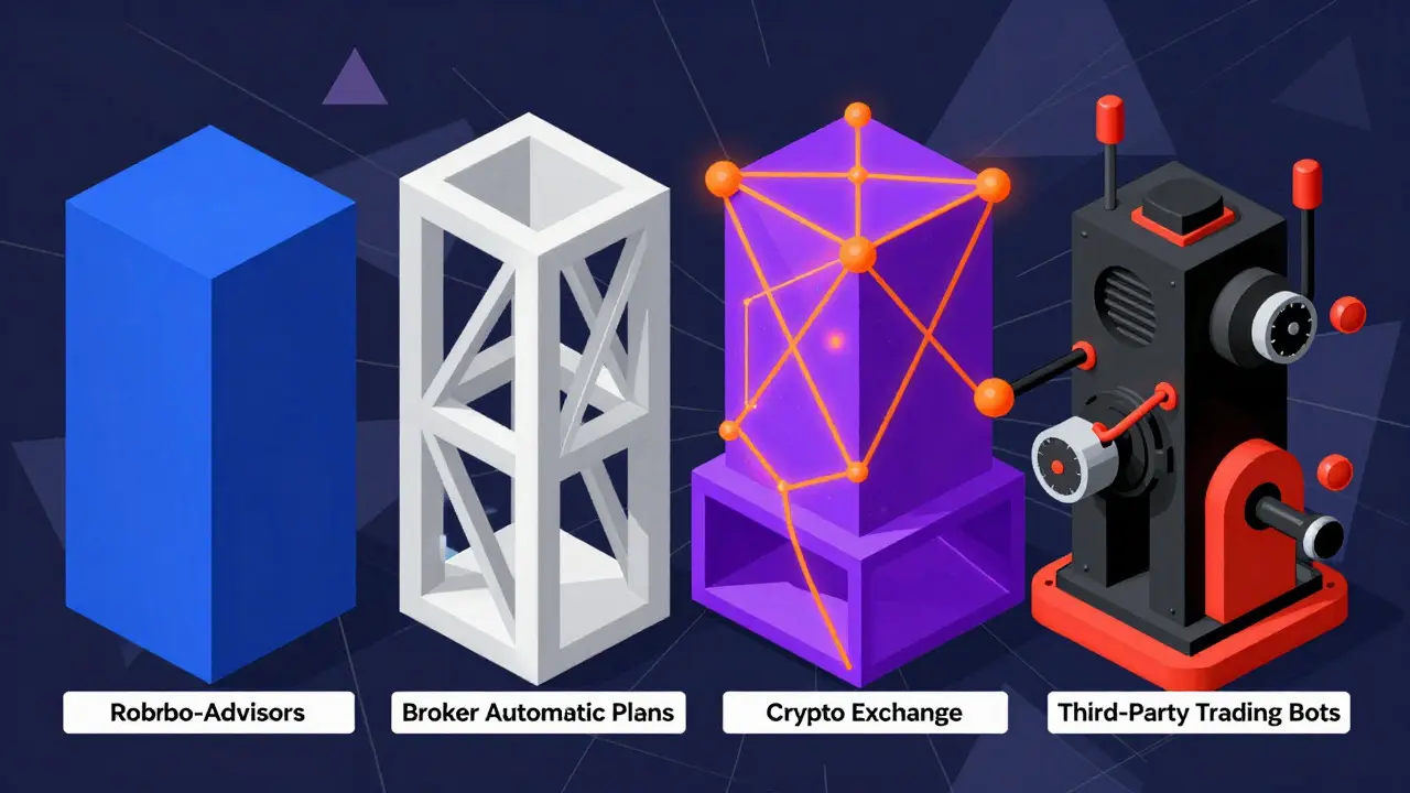 Geometric illustration comparing four types of DCA platforms