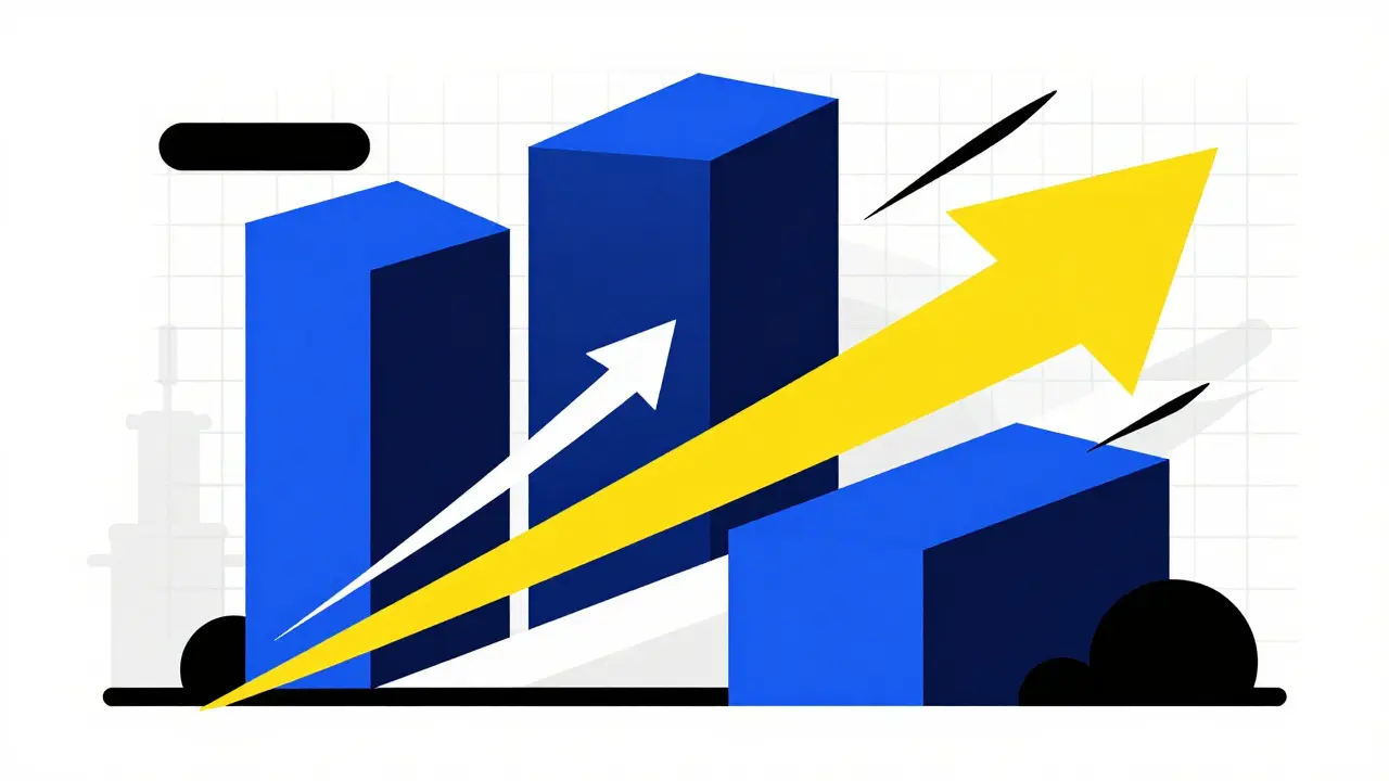 Geometric illustration of floating shapes representing low trading fees and efficient market movements.