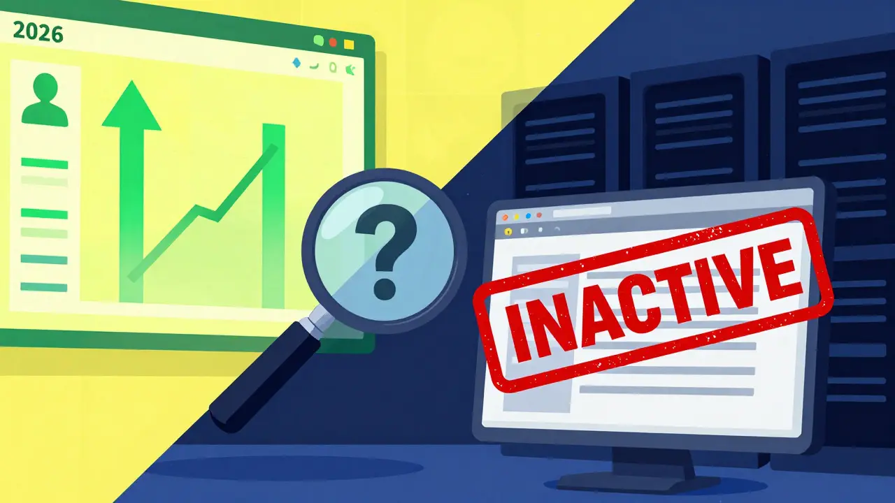 Split image showing active trading vs inactive status with magnifying glass