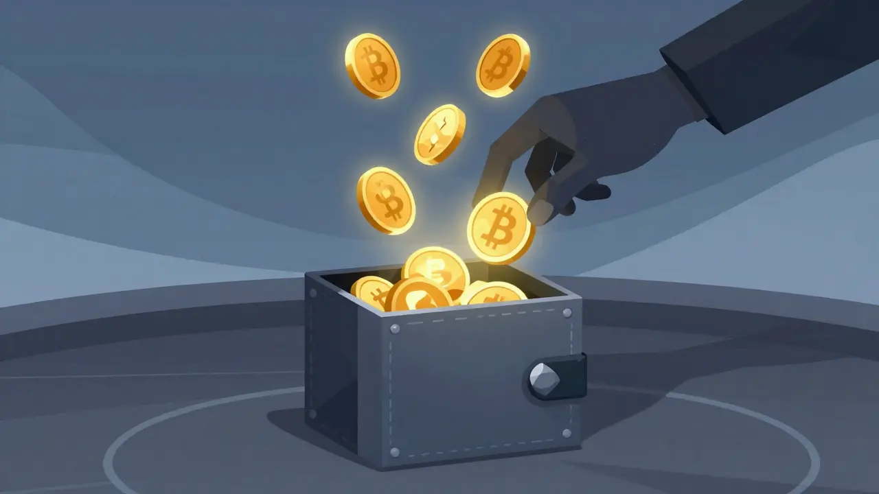 Stylized digital wallet paying staking taxes