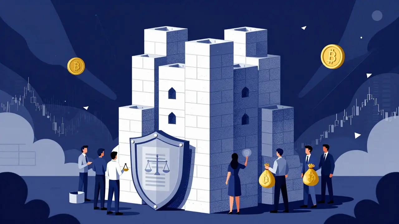Stylized fortress representing regulatory compliance and crypto security
