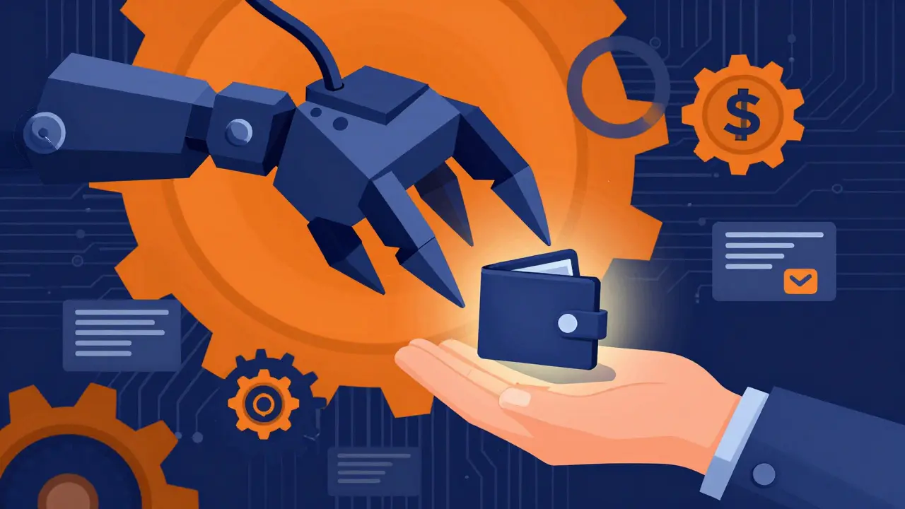 Stylized graphic of a scam trap stealing digital assets