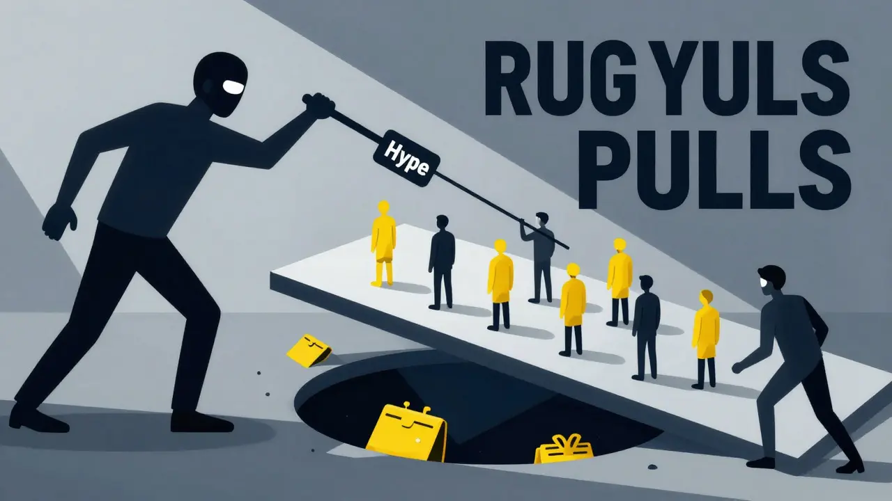 Constructivist art showing market manipulation and rug pull risks