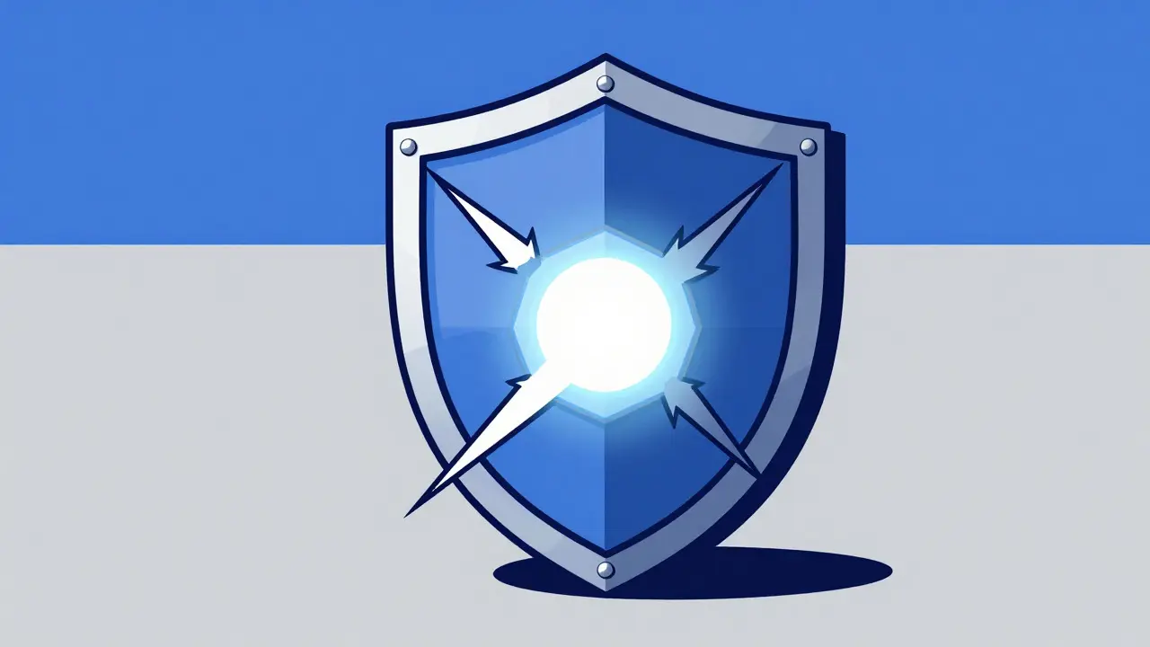 Geometric shield protecting a core from incoming spikes in flat colors