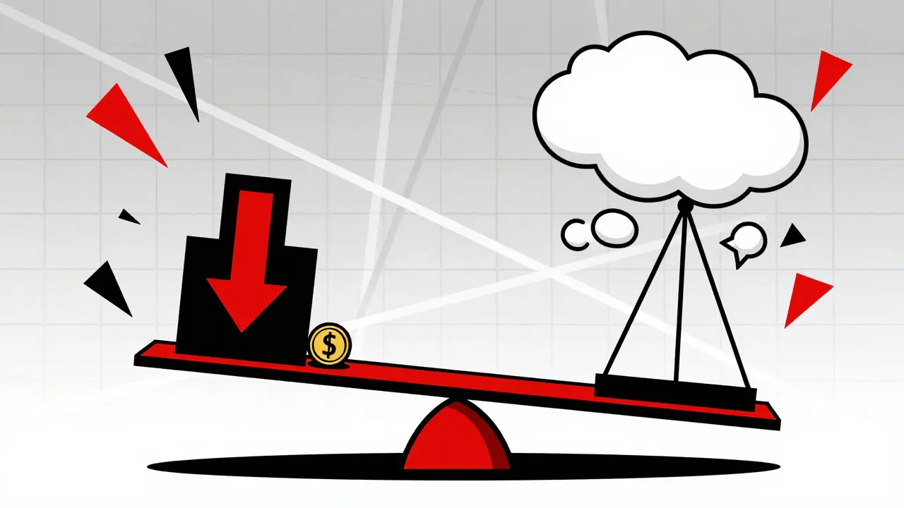 Unbalanced scale showing high risk and low dev investment in crypto