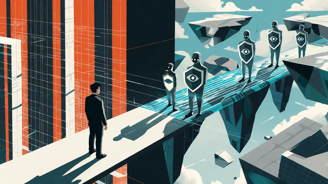 Illustration of an investor bridging Indian markets to global crypto hubs.
