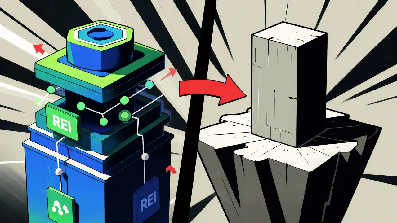Split composition comparing active REI Network to isolated Zerogoki