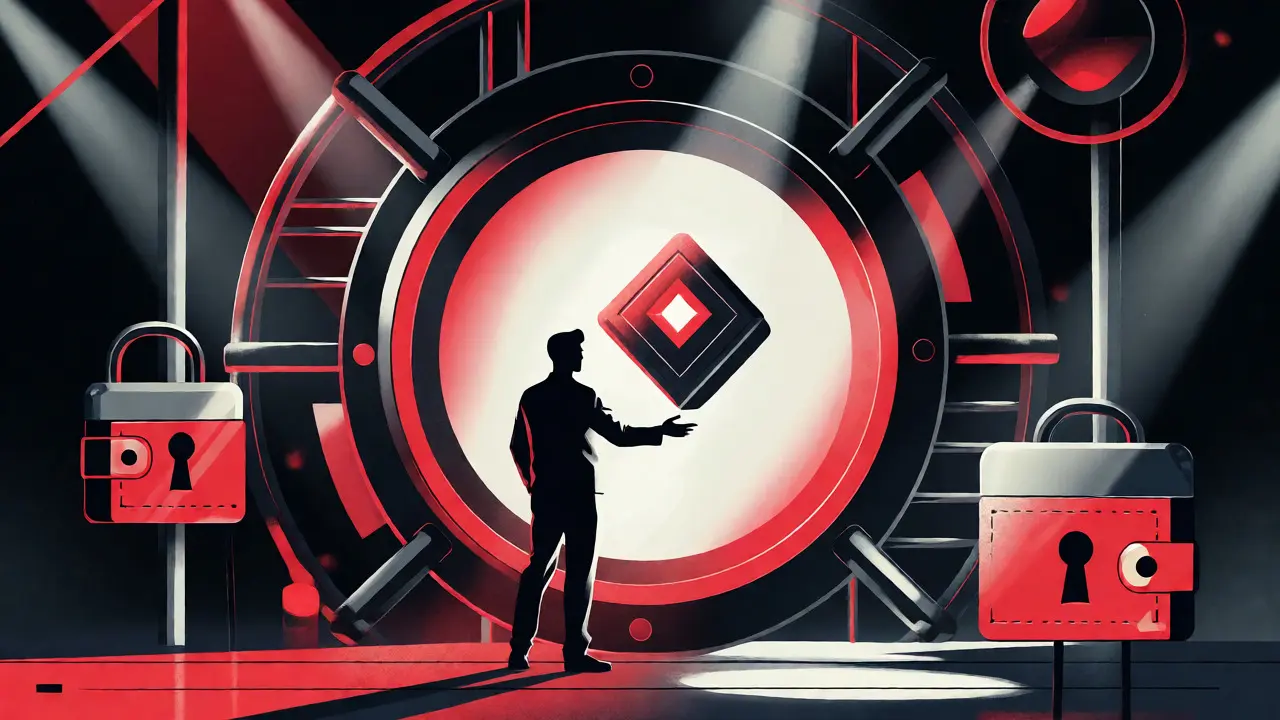 Stylized figure claiming digital tokens from a glowing metaverse portal