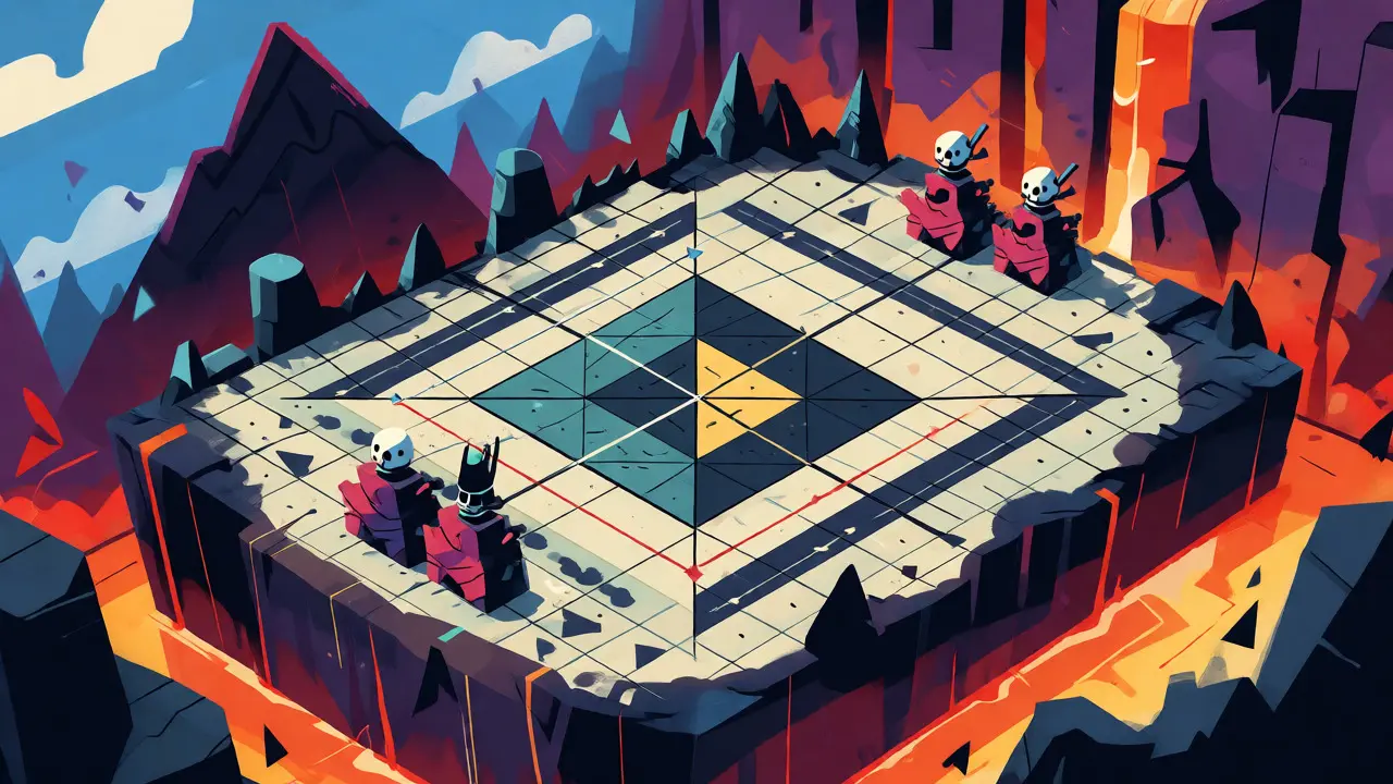 Abstract battle scene in Chronville arena with blocky avatars and lava background