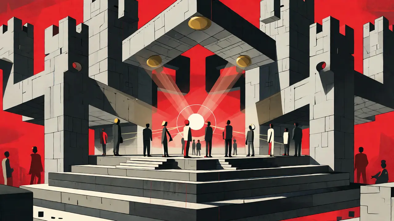 Stylized geometric fortress representing DAO governance and community voting