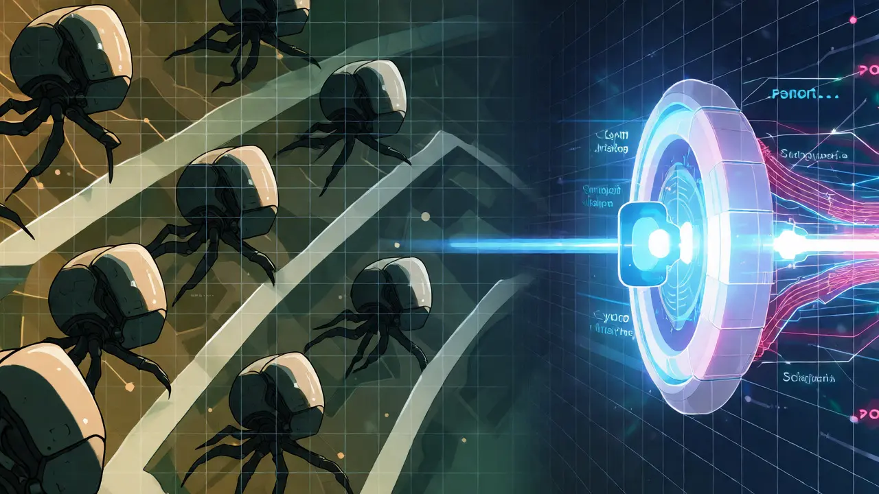 Stylized graphic contrasting North Korean cyber thieves with an international intelligence fusion cell tracking them.